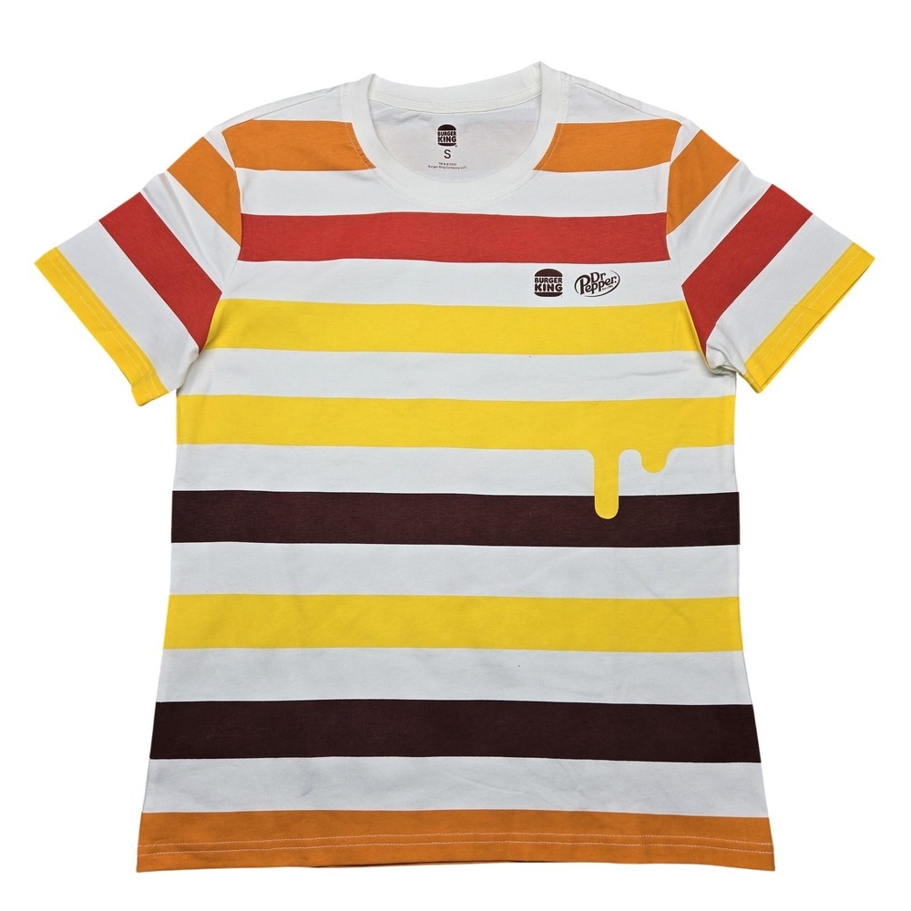 Burger King Dr Pepper Shirt‎ Mens Small Multicolor Striped Graphic Tee Soda